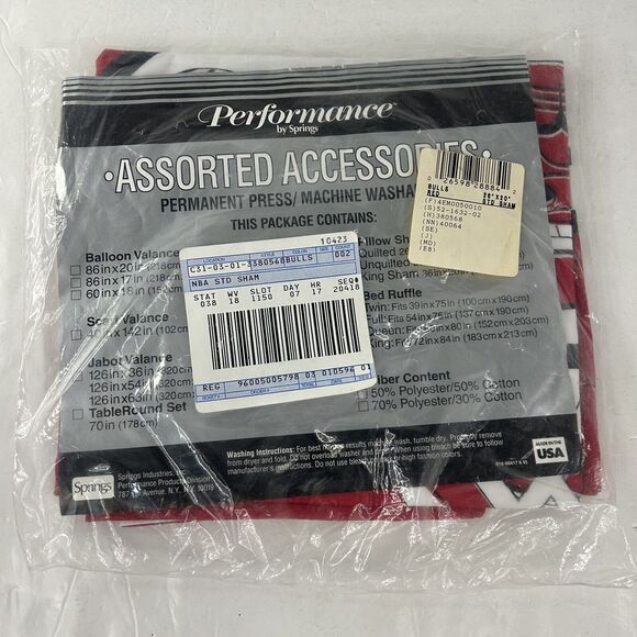 Set Of 2 Vtg 90’s Chicago Bulls Pillow Shams Standard Performance by Springs NEW - Picture 2 of 9